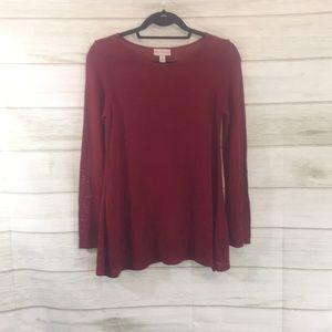 Dress-barn Red Long Sleeve Lace Detail Tunic Sweater